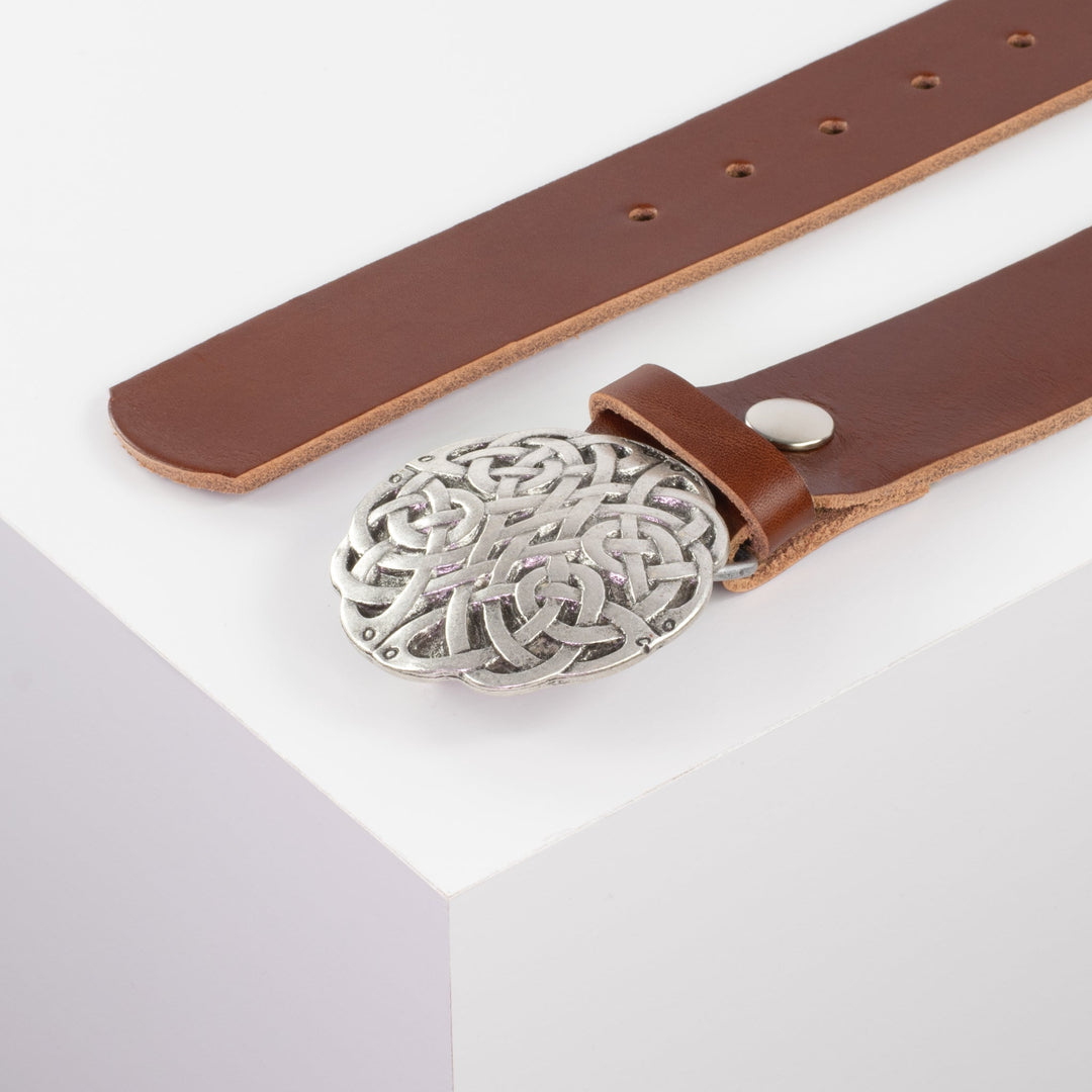 Ledergürtel 4cm mit Schnalle Gordischer Knoten cognac ohne Muster