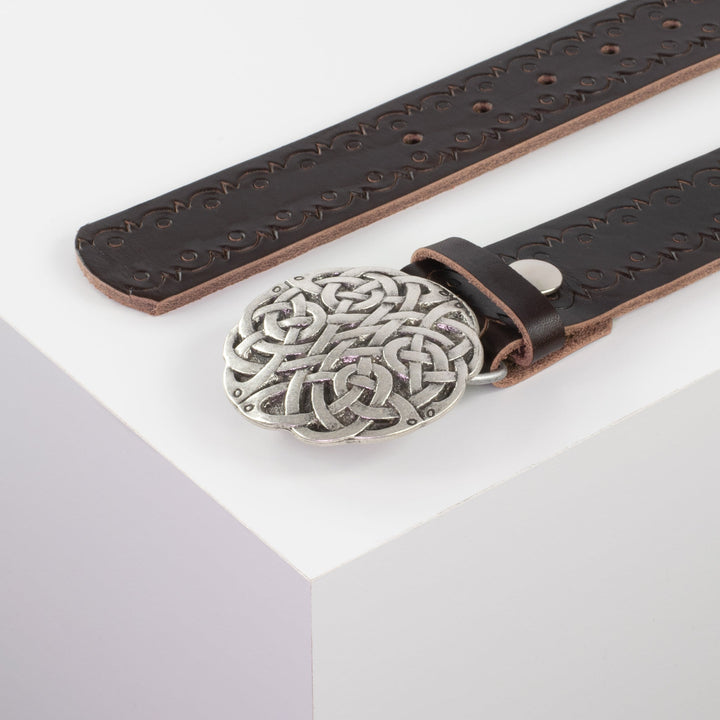Ledergürtel 4cm mit Schnalle Gordischer Knoten dunkelbraun Lochwelle