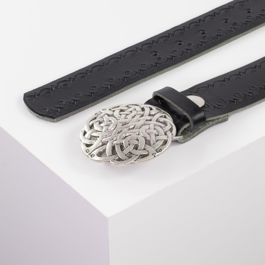 Ledergürtel 4cm mit Schnalle Gordischer Knoten schwarz Lochwelle
