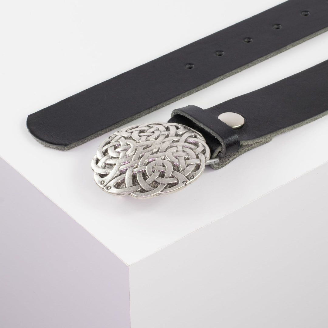 Ledergürtel 4cm mit Schnalle Gordischer Knoten schwarz ohne Muster