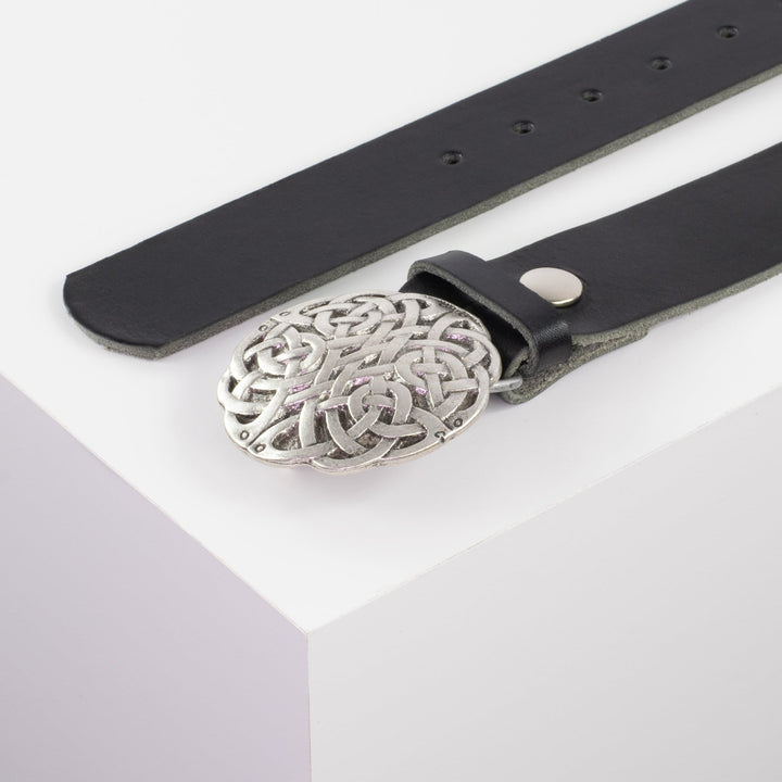 Ledergürtel 4cm mit Schnalle Gordischer Knoten schwarz ohne Muster