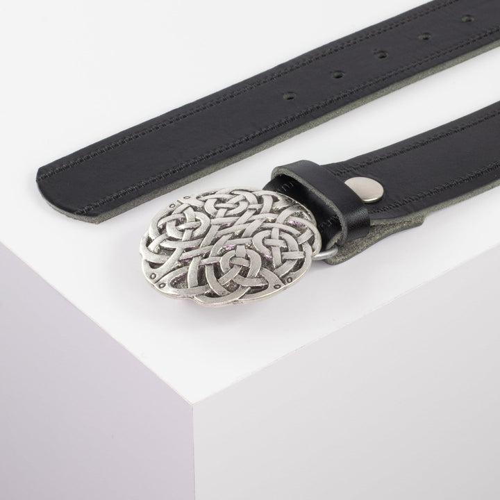 Ledergürtel 4cm mit Schnalle Gordischer Knoten schwarz Reißverschluss