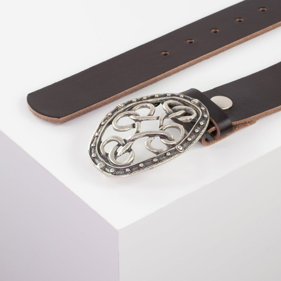 Ledergürtel 4cm mit Schnalle Verknoteter Knoten dunkelbraun ohne Muster