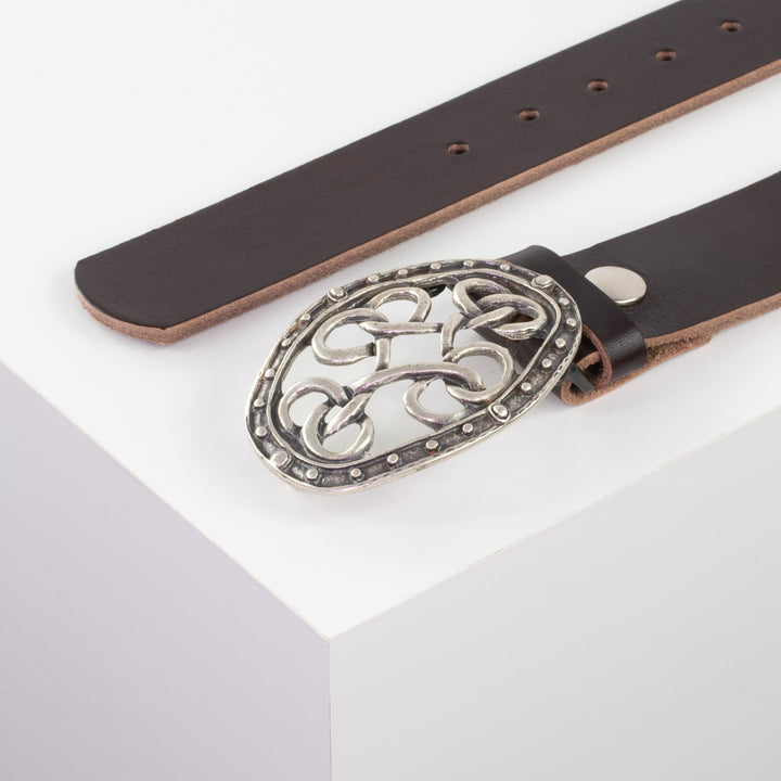 Ledergürtel 4cm mit Schnalle Verknoteter Knoten dunkelbraun ohne Muster