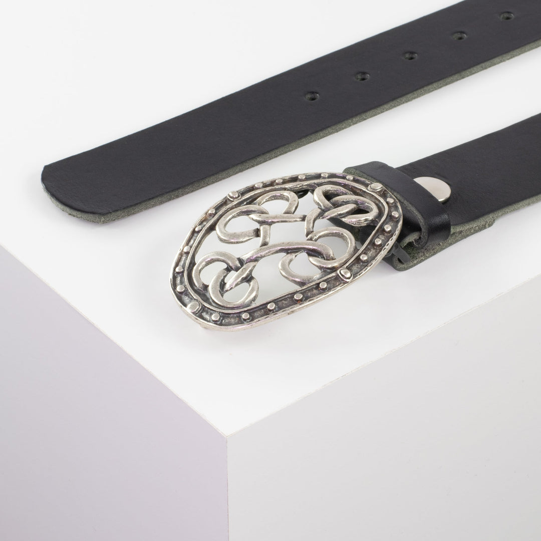 Ledergürtel 4cm mit Schnalle Verknoteter Knoten schwarz ohne Muster