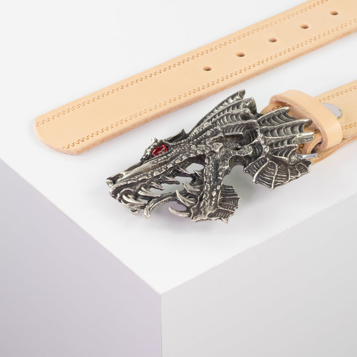 Ledergürtel 4cm mit Schnalle Drache natur Reißverschluss