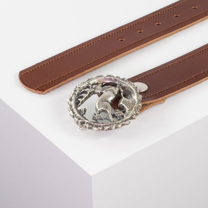 Ledergürtel 4cm mit Schnalle Hirsch cognac Reißverschluss