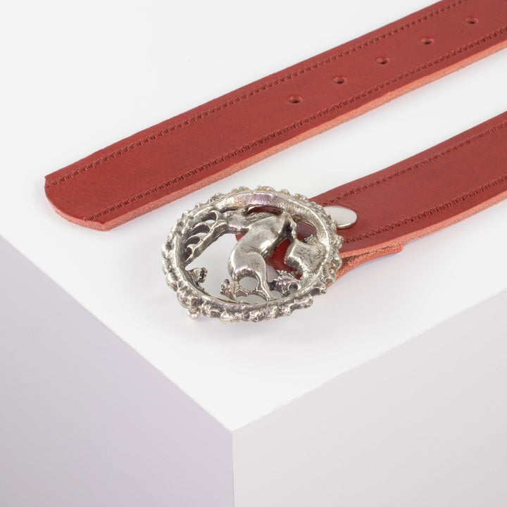 Ledergürtel 4cm mit Schnalle Hirsch rot Reißverschluss