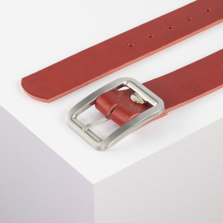 Ledergürtel 4cm mit Schnalle Munich rot ohne Muster