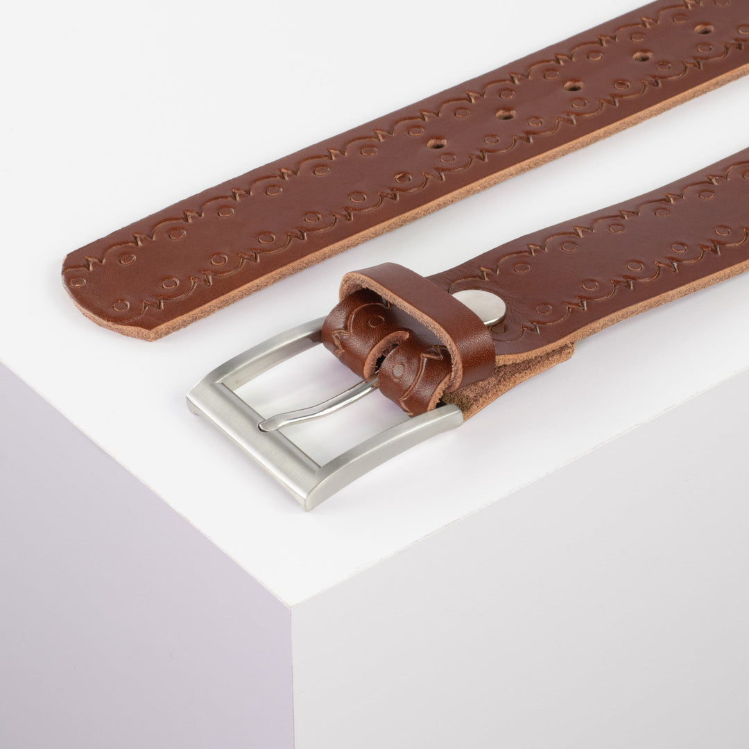 Ledergürtel 4cm mit Schnalle Milano cognac Lochwelle