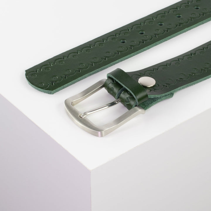 Ledergürtel 4cm mit Schnalle Tokyo grün Lochwelle