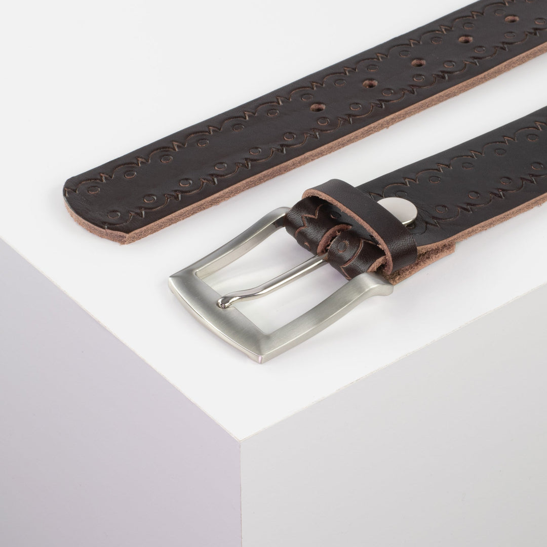 Ledergürtel 4cm mit Schnalle Bangkok dunkelbraun Lochwelle
