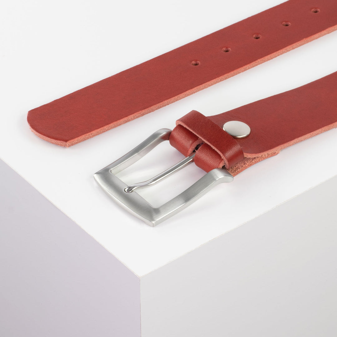 Ledergürtel 4cm mit Schnalle Bangkok rot ohne Muster