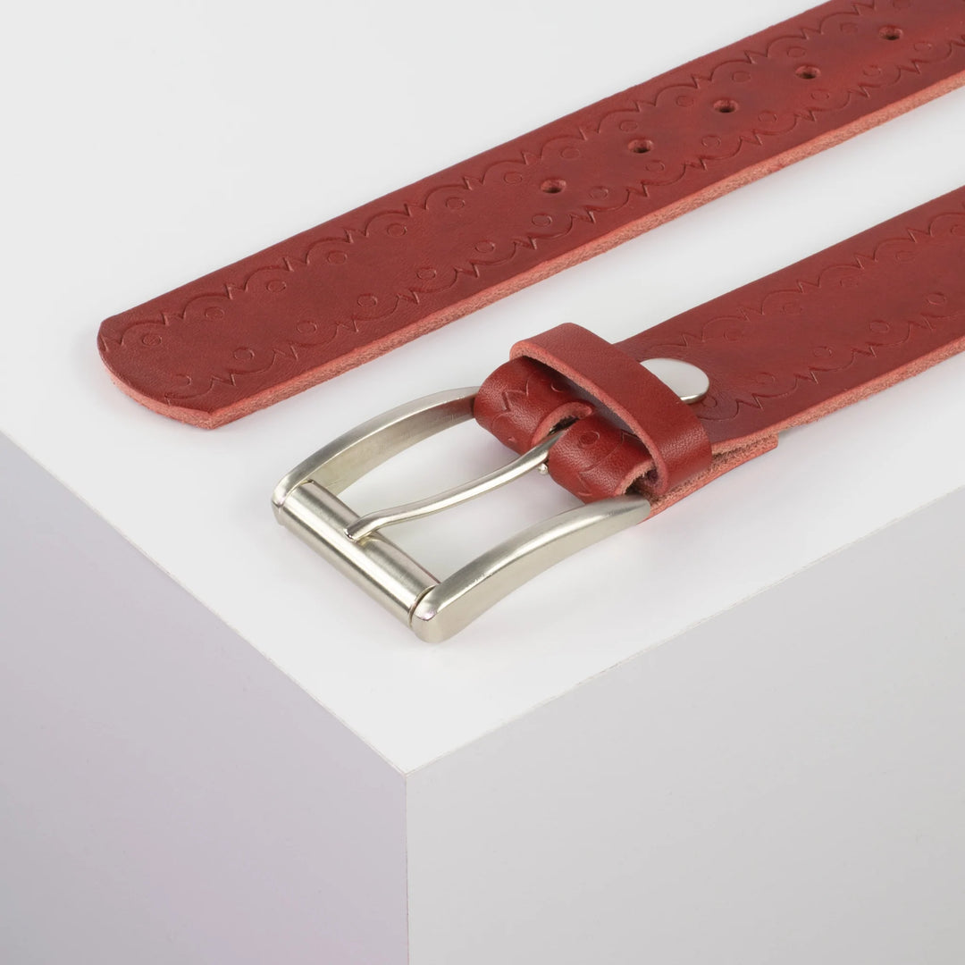 Ledergürtel 4cm mit Schnalle Amsterdam silber glänzend rot Lochwelle