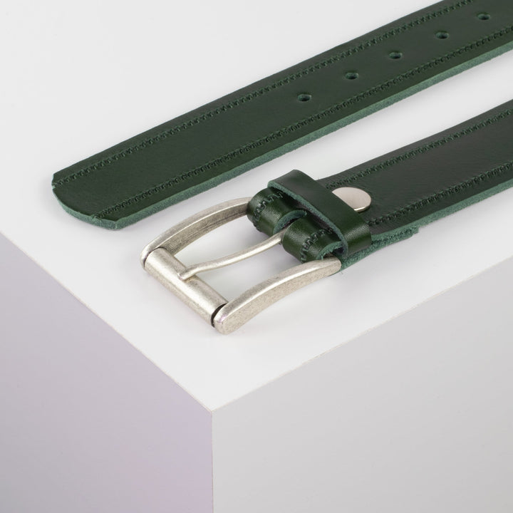 Ledergürtel 4cm mit Schnalle Amsterdam silber matt grün Reißverschluss